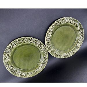 Salad Plates (2) Green 8"Diameter No Markings, Replacement Ceramic Plates